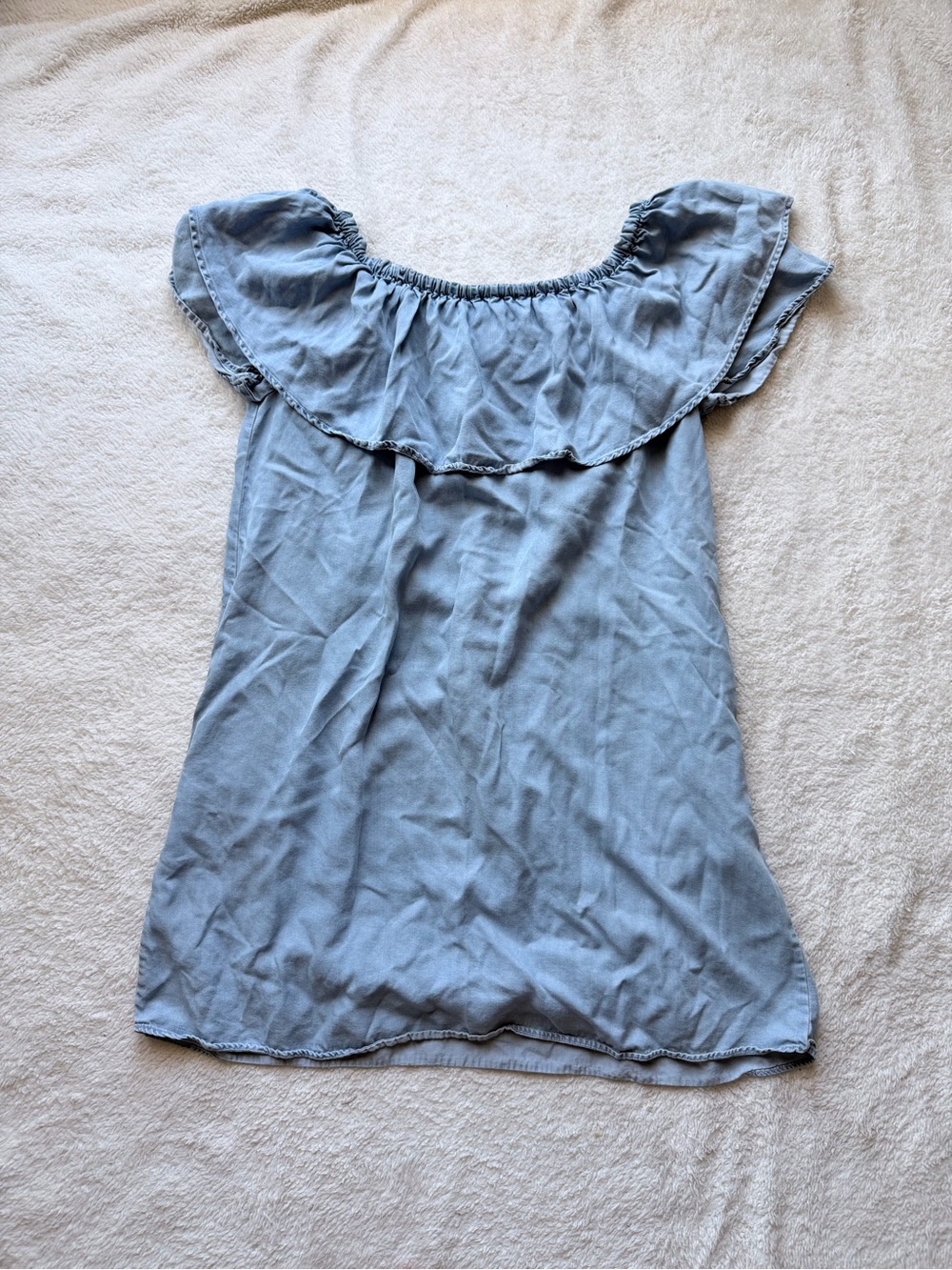 Zara Light Blue Off-Shoulder Ruffle Tunic - Picture 4 of 11